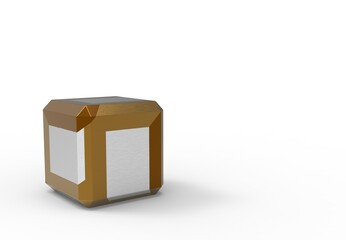 silver and gold metal  dices  on white background. 3D illustration object with dropped shadow.