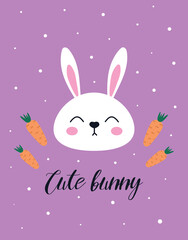 cute easter card with rabbit and carrots