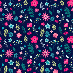Floral seamless pattern with small flowers and leaves