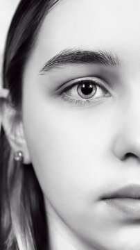half face, eye focus, black and white