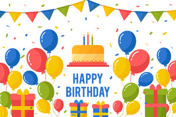 Happy birthday background with balloons and gifts