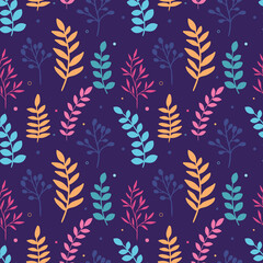 Colorful leaves seamless pattern in hand draw style