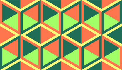 Cubes. Seamless pattern. Optical illusions. Op Art. Template for fabric or wrapping. Modern textile. Geometric. Futuristic. Stylish background. Trends. Wallpapers. Pastel colors. Orange. Green. Yellow