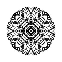 Hand draw circular mandala, sun mandala.  Decorative ornament in ethnic oriental style. Coloring book page.