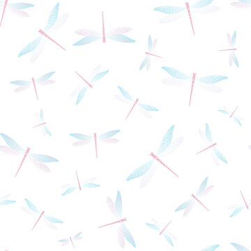 Dragonfly funky seamless pattern. Spring clothes textile print with darning-needle insects. Graphic