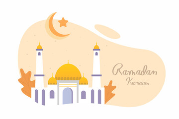 Ramadan Kareem celebration- Mosque. Sale banner, scroll, sticker, badge, price tag, poster. Vector illustration.
