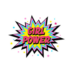 Lettering girl power, boom star. Comic speech bubble with emotional text Girl Power and stars.