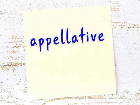 Yellow sheet of paper with word appellative. Reminder concept