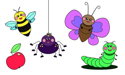 set of cartoon insects