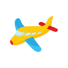 Aeroplane in cartoon style. Yellow Toy Airplane Side Pose