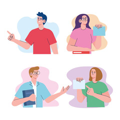 group of four students characters