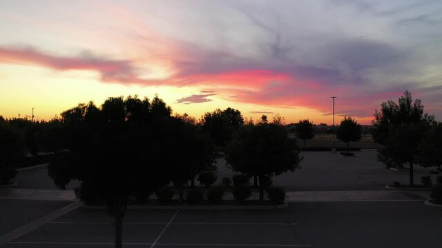 Crane Shot of Twilight Sunset in Fresno Valley California