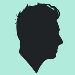 Silhouette. Silhouette of a guy. Facial contours. Stylish man. Male head. Man head silhouette. Flat grey male illustration.