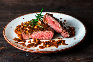 Beef steak rebeye mushroom sauce