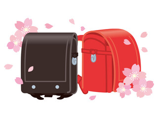 桜とランドセル　小学校入学　一年生