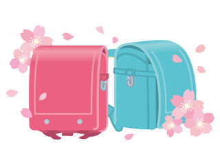 桜とランドセル　小学校入学　一年生