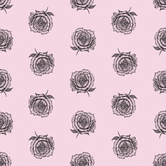 Seamless pattern with hand drawn dot art rose  点描画のバラ模様　シームレス　包装紙デザイン