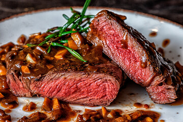 Beef steak rebeye mushroom sauce