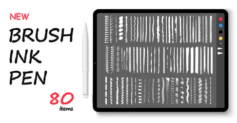 Brush set is inspired by the many lettering and calligraphy pens and markers. Lines hand drawn paint brush stroke. Vector set isolated on white. Hand drawn scribble.Black ink grunge brush stroke lines