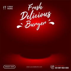 fresh delicious burger food banner for social media post template 