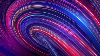 3d render, abstract background with red blue neon rays and glowing lines. Loop macro wallpaper. Speed of light, macro vortex in ultra violet spectrum