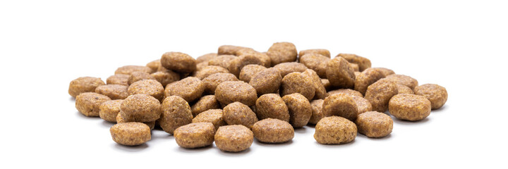 domestic animals dry food isolated on white background. dry cat feed cut out. above view