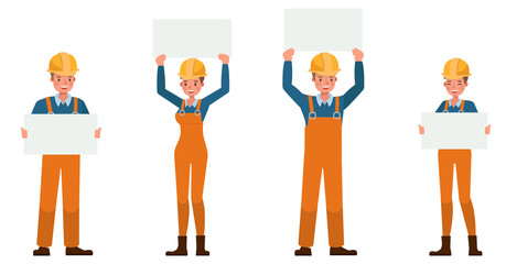 Builder people working character vector design. Presentation in various action with emotions.
