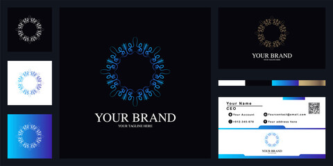 Fototapeta na wymiar Mandala or ornament luxury logo template design with business card.