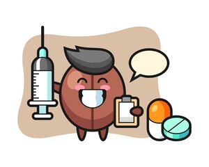 Coffee bean cartoon as a doctor