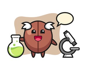 Coffee bean cartoon as a scientist