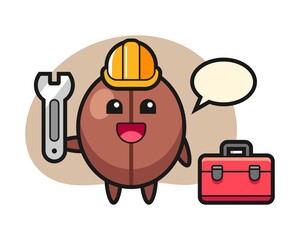 Coffee bean cartoon as a mechanic