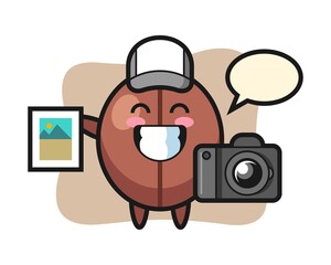 Coffee bean cartoon as a photographer