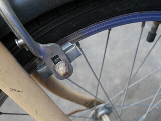 Obraz premium closeup of old bicycle brake pads.