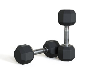 Professional dumbbell for fitness and bodybuilding isolated on white background, 3d illustration.