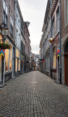 Narrow shopping street in Maastricht, Netherlands.