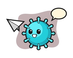 Virus cartoon throwing paper airplane