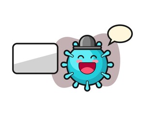 Virus cartoon doing a presentation