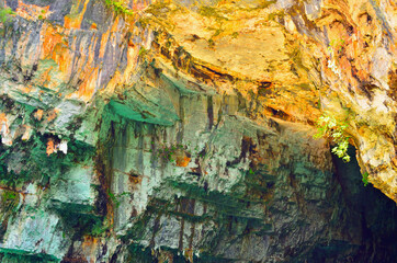 Stone Walls inside Melissani Caves on Kefalonia Island Greece