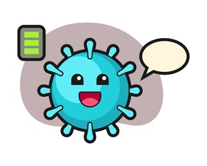Virus cartoon with energetic gesture