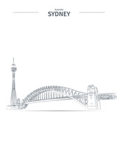 Sydney cityscape line vector. sketch style Australia landmark illustration .