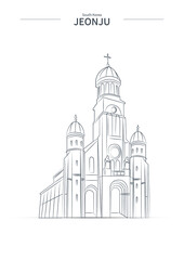 Jeonju cityscape line vector. sketch style South korea landmark illustration .