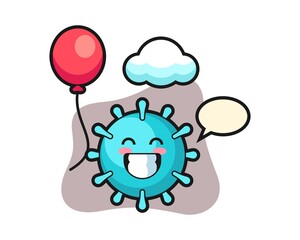 Virus cartoon is playing balloon
