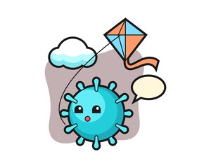 Virus cartoon is playing kite