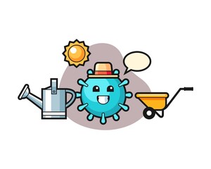 Virus cartoon holding watering can