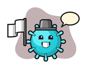 Virus cartoon holding a flag