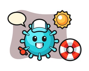 Virus cartoon as a beach guard