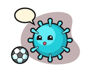 Virus cartoon is playing soccer