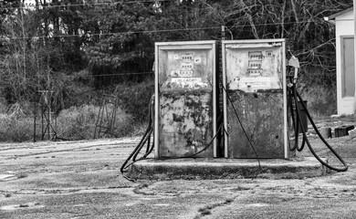 Abandoned and rusty gas station fuel pump