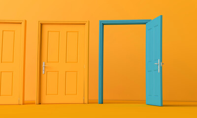 3D rendering of an open door. Business opportunity concept