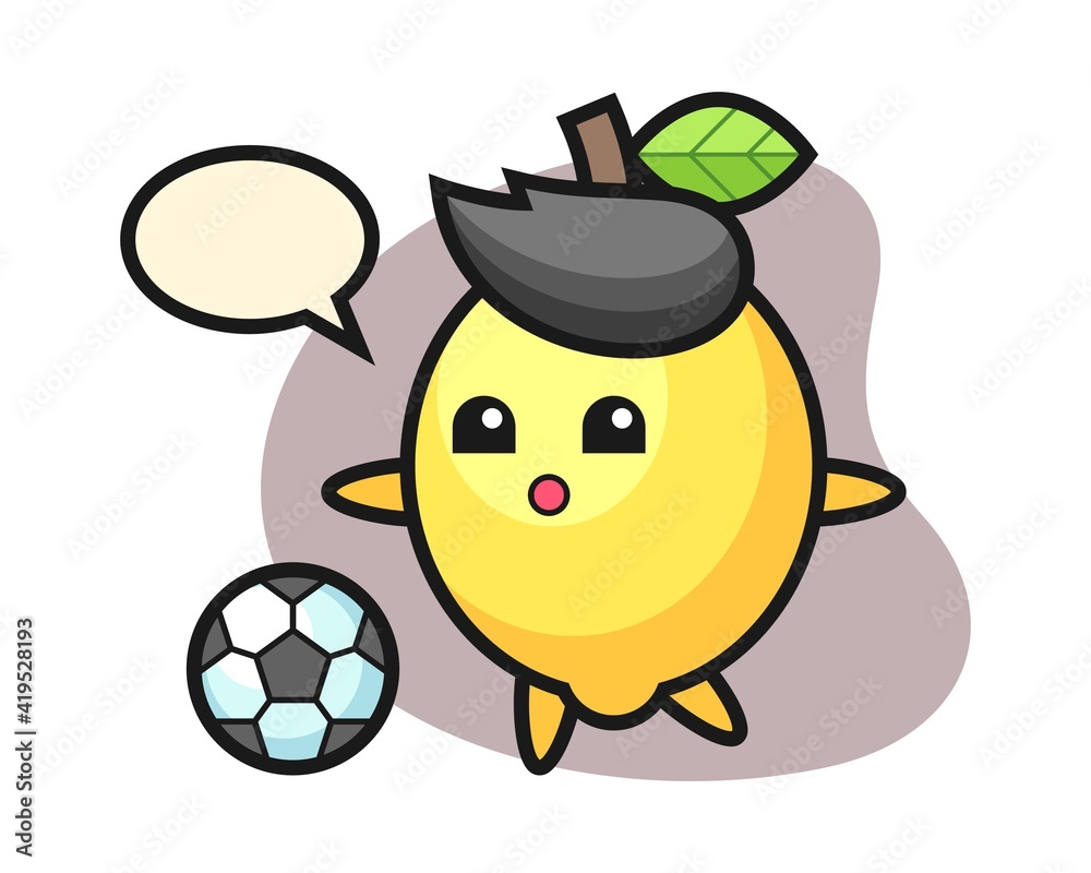 Sticker Illustration of lemon cartoon is playing soccer